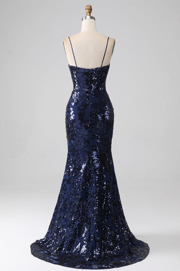 Glimrende pailletter Havfrue Spaghetti Stropper Gallakjole med slids